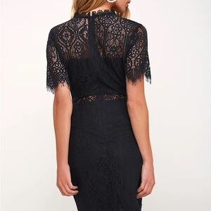Lulus Remarkable Black Lace Overlay Midi Sheath Dress Womens XS Black Cocktail